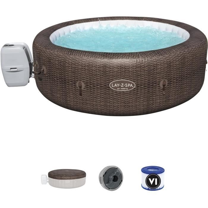 Spa gonflable BESTWAY - Lay-Z-Spa® St Moritz - 180 airjets - 216 x 76 cm - 5 à 7 places - Rond (couverture, cartouche, diffuseur)
