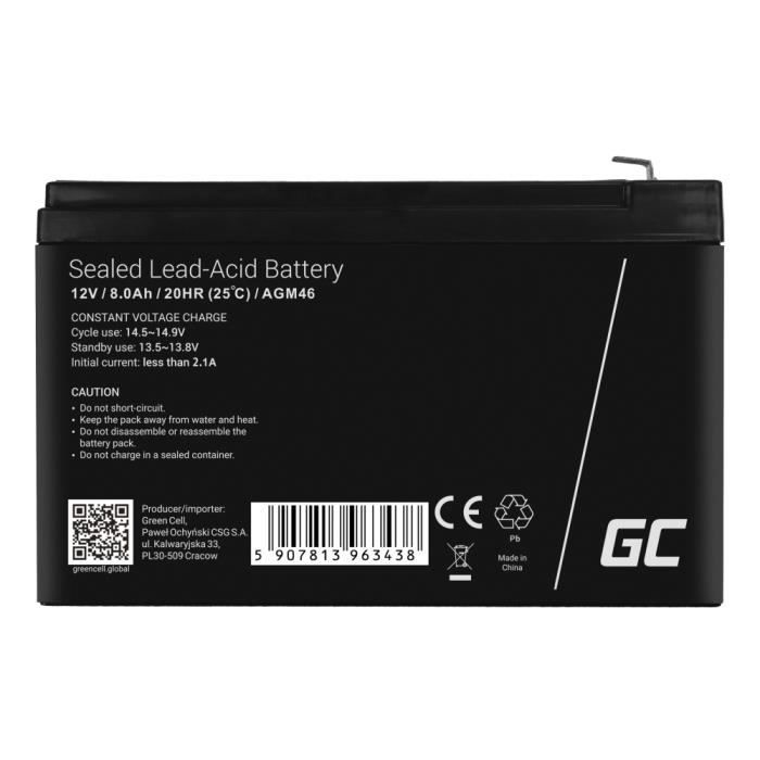 Batería recargable de gel de plomo-ácido GreenCell® AGM de 12 V y 8 Ah, batería VRLA sin mantenimiento, sellada y duradera.