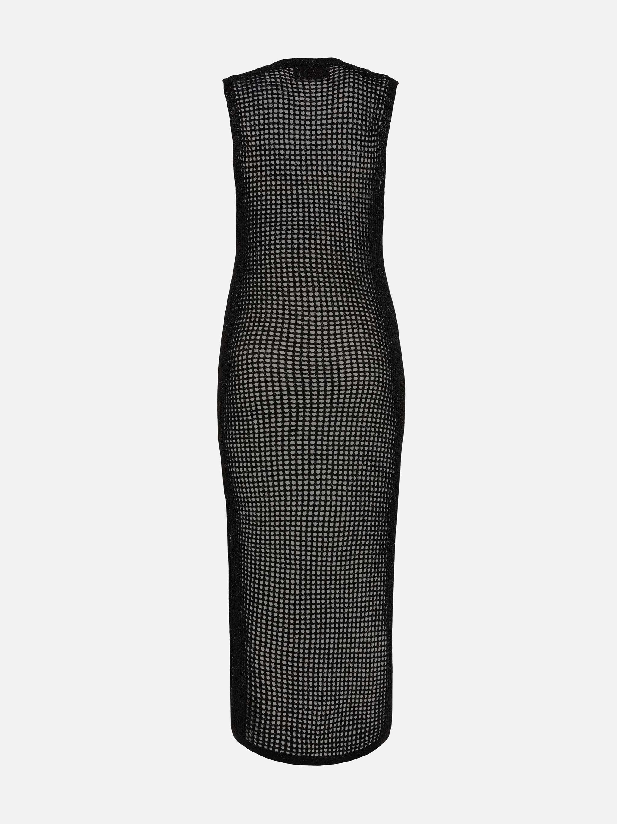 Eileen lange jurk van zwart lurex gehaakt mesh