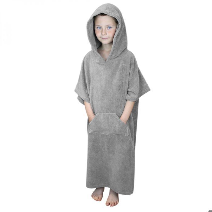 Poncho/telo mare per bambini con tasca - Grigio - Vivezen