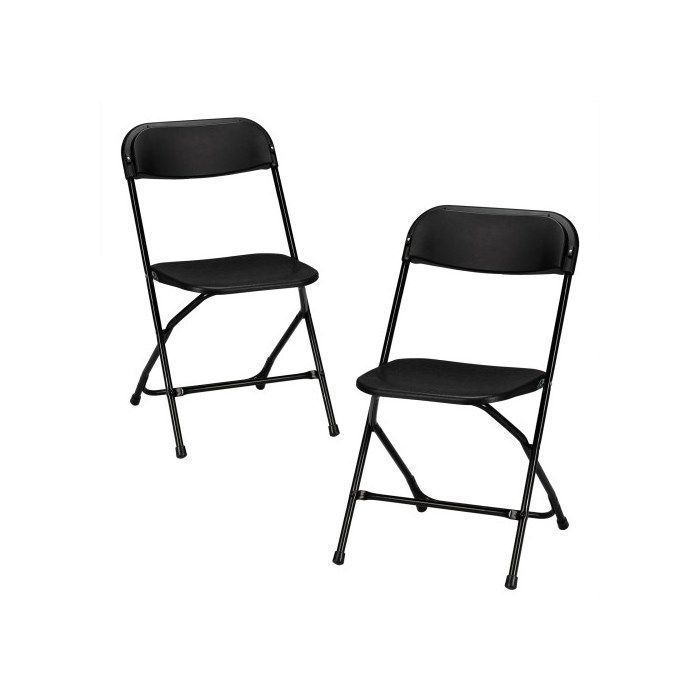 Lot de 2 chaises pliantes en plastique noir, chaises pliantes portables pour jardin extérieur