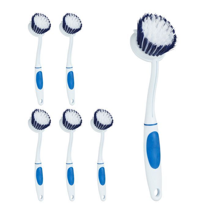Cepillos de lavado, juego de 24, rigidez media, goma, plástico, cocina, azul/blanco