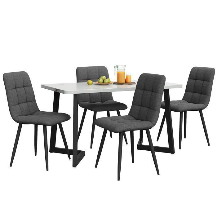 Conjunto de mesa de jantar de 117×68cm com 4 cadeiras - Conjunto moderno de mesa e cadeiras para cozinha/sala de estar - Cadeiras em linho cinza escuro