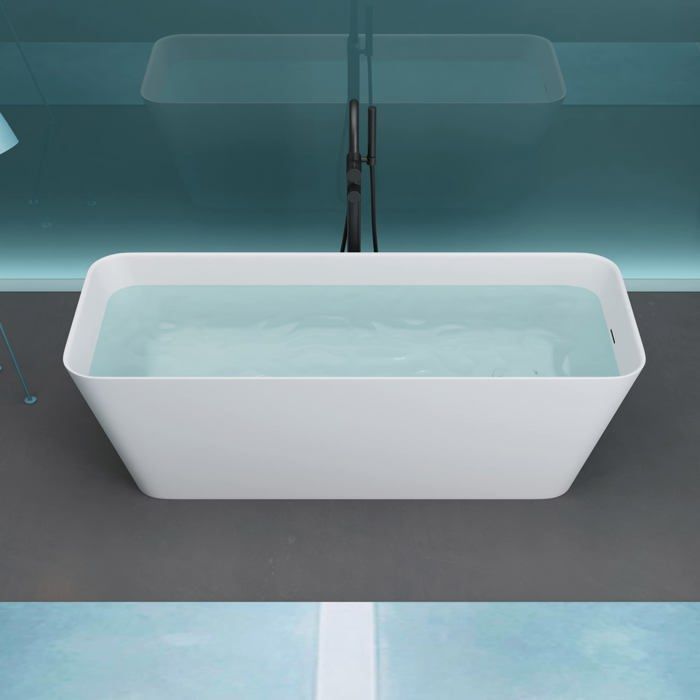 Freestanding rectangular bathtub in matte white mineral cast iron, 170x70x58cm - Mai & Mai - Nano anti-limescale