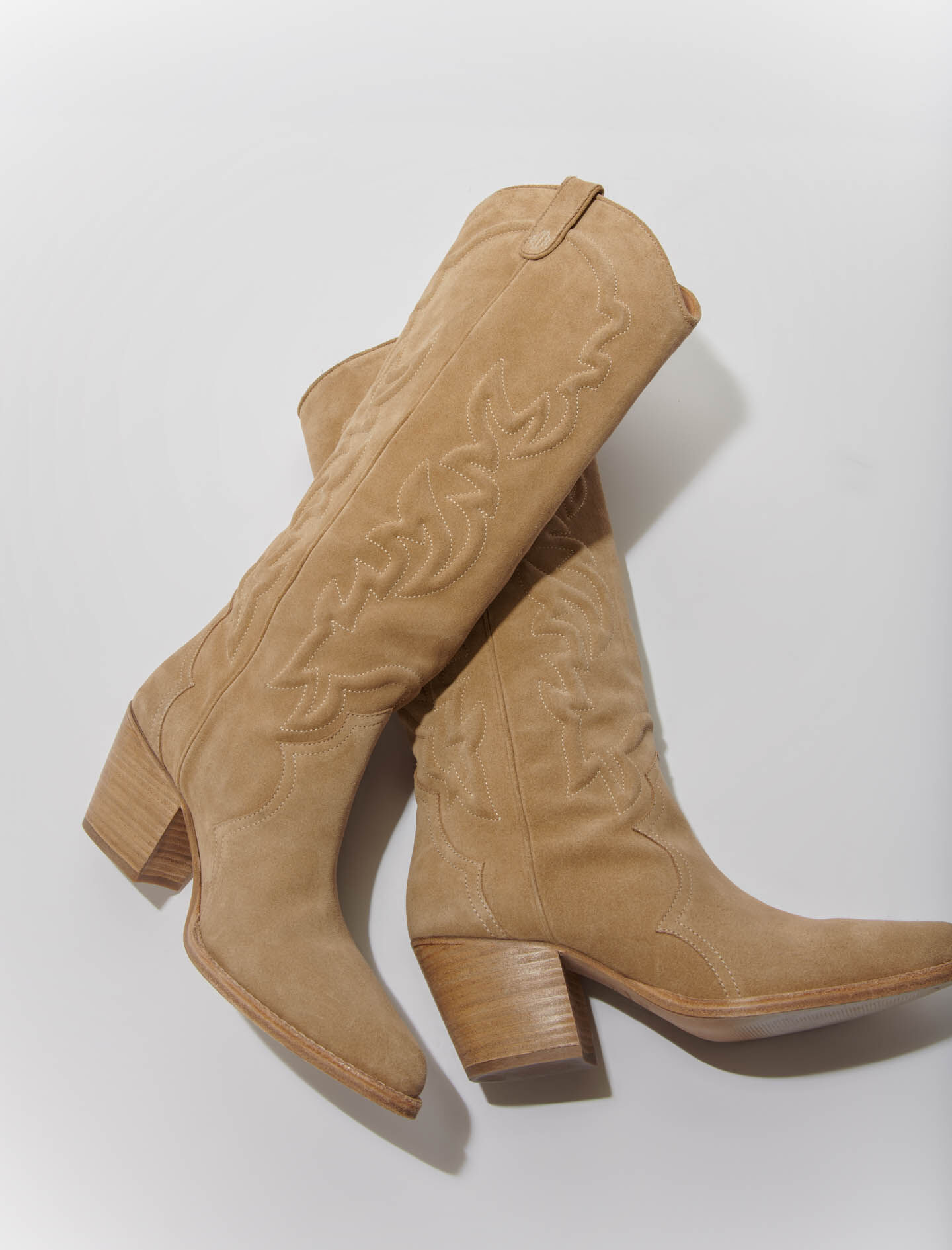 Ghete cowboy bej din piele brodată - Bej