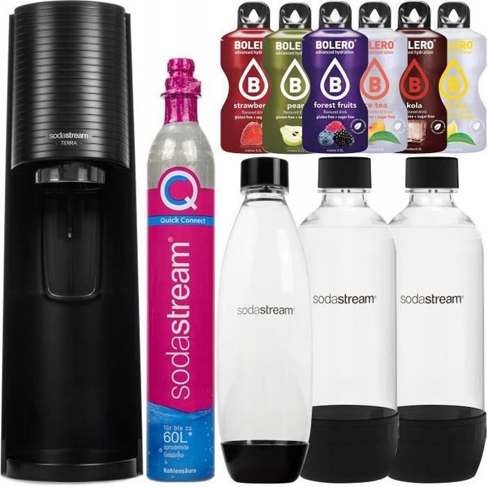 Sparkling Water Ingredient - Sodastream - Terra - 3 x 1L Bottles - 6 Bolero Flavors - Quick Connect CO2 Bottle