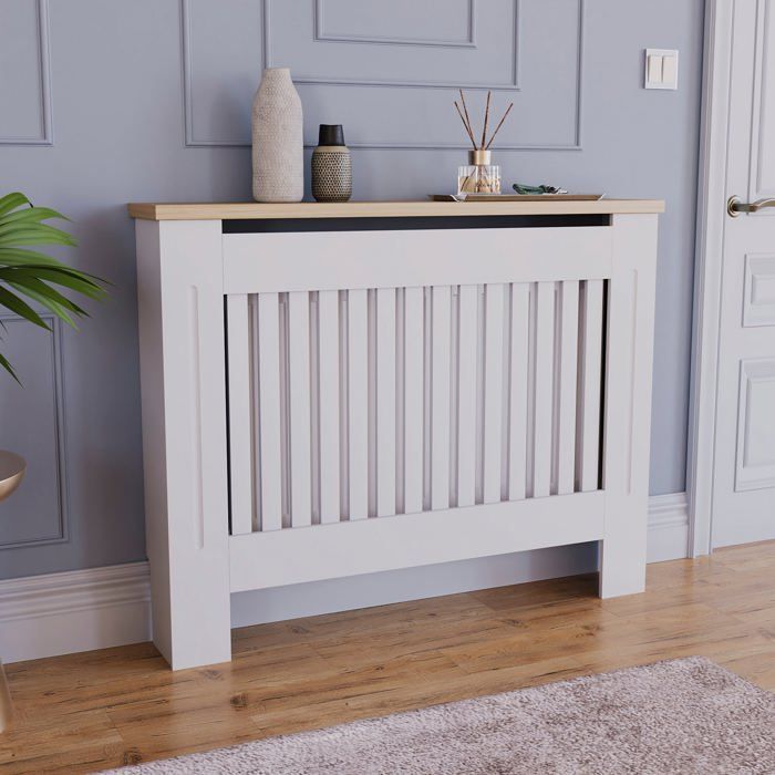 Cache-radiateur - Vida Designs - Arlington - MDF blanc - Étagère en bois - Taille moyenne