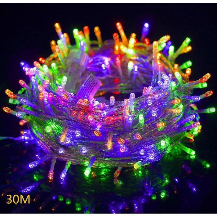 1 guirnalda de luces, 30 m, 300 LED, multicolor, 8 modos, IP65, para jardín, terraza, Navidad.