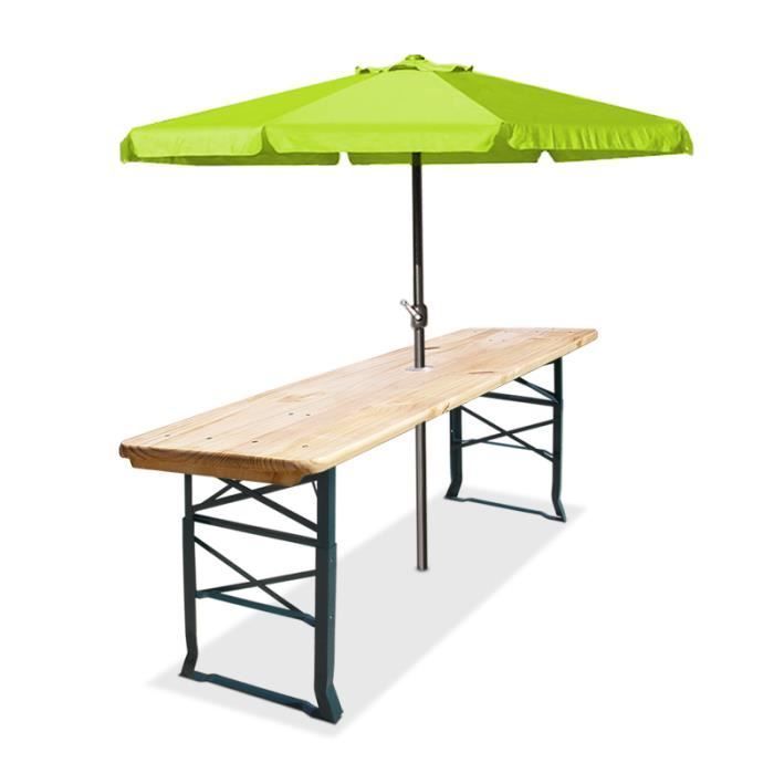 Opklapbare houten tafel 170x50x75/105 cm, in hoogte verstelbaar, hoge tafel met parasolgat, opklapbare tuintafel