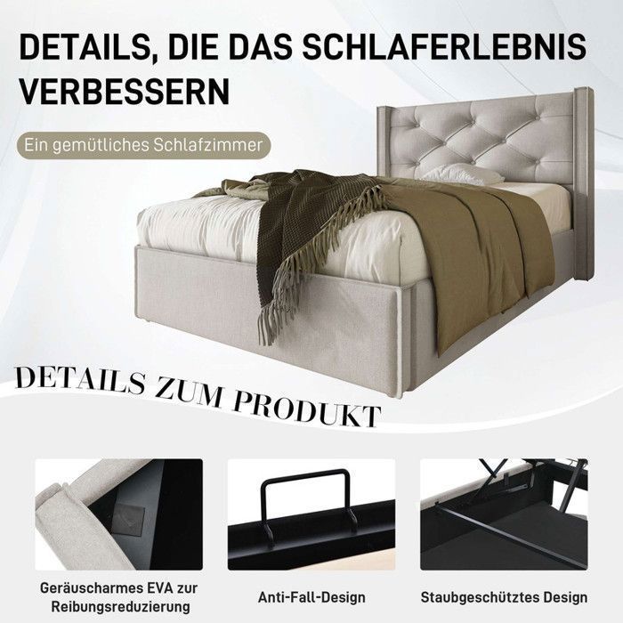 Letto singolo contenitore per bambini 90 x 200 cm con vano portaoggetti, rete a doghe inclusa, letto con spazio contenitore, grigio chiaro