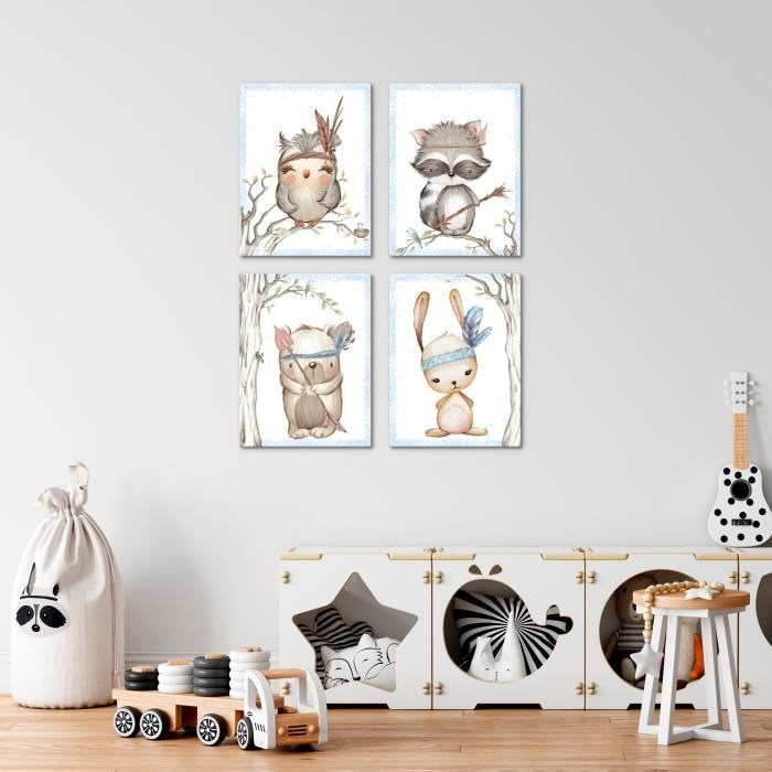 Cuadro infantil de pared con motivos de animales - NOVART - N016947a - 4 marcos - 30x40 cm - Fabricado en Alemania