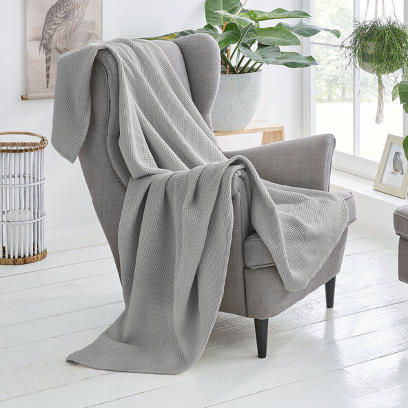 Cotton blanket pique, 220 x 240 cm, light grey