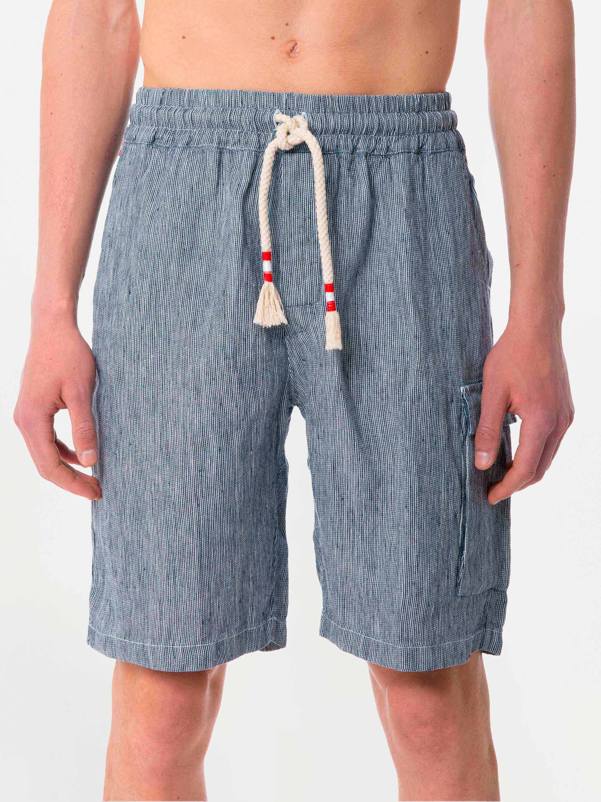 Bermuda in lino color denim a righe