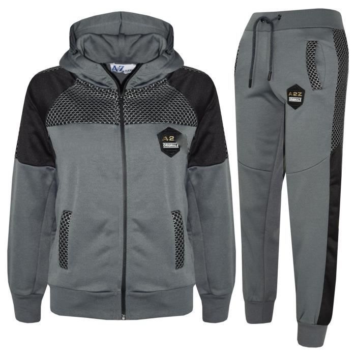 A2Z 4 Kids® Children's Tracksuit - Badged Brand - Zip-Up - Charcoal Grey/Black - Football - Long Sleeves