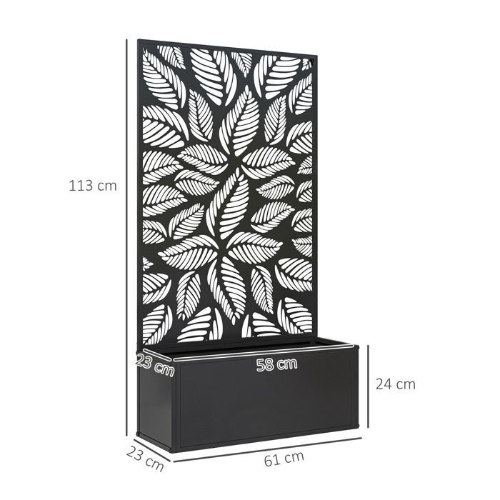 Planter - Outsunny - with trellis as a privacy panel - rectangular - metal - 61 x 23 x 113 cm - black