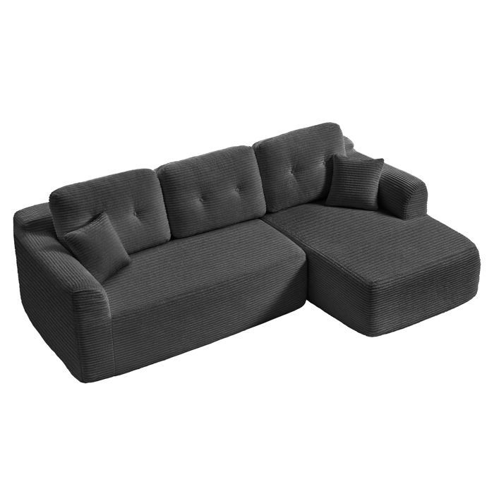 VASAGLE Canapé Fixe d’Angle, Canapé 3 Places Sans Montage, Grande Méridienne Droite, pour Salon ou Chambre, Gris