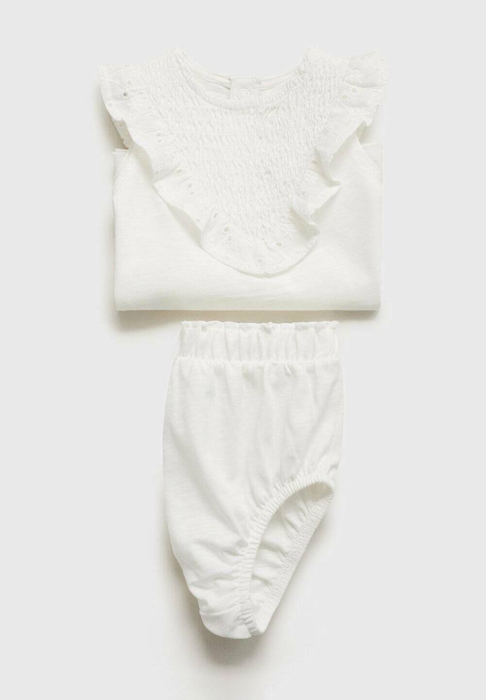 Ensemble Mango Kids à volants et grenouille - Robe de jour - blanc cassé