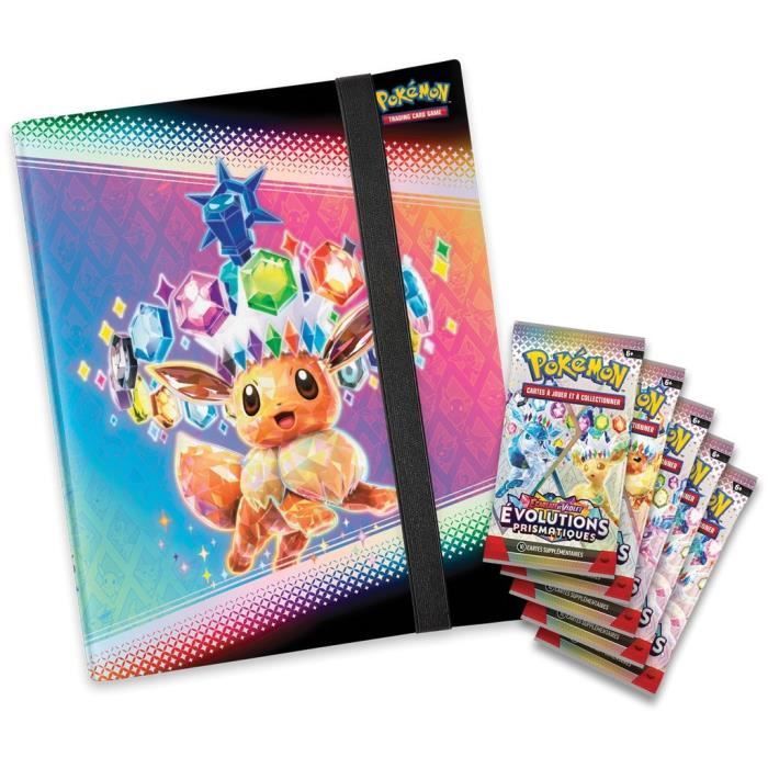 Pokémon: Scarlet e Purple - Portfólio Prismatic Evolutions (A4 - 9 bolsos) + 5 pacotes de booster