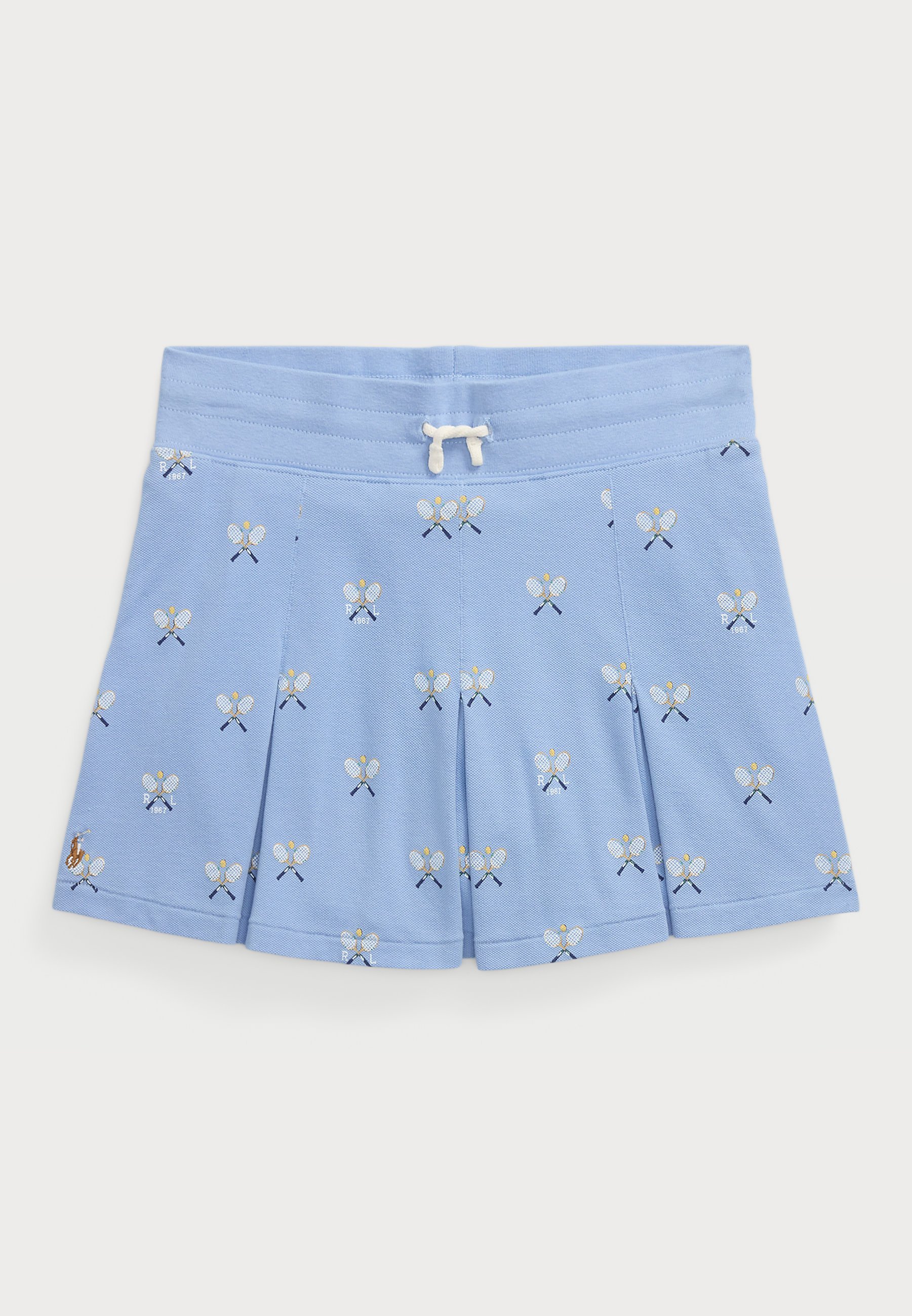 Gonna-pantalone in rete elasticizzata con stampa tennis di Polo Ralph Lauren - modello a trapezio - azzurro
