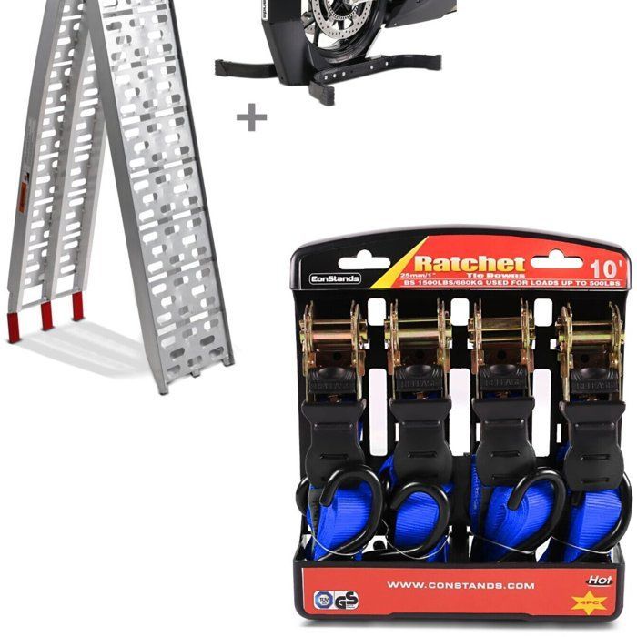 Set: Rampe de chargement +bloque roue Easy Plus + Sangle Set