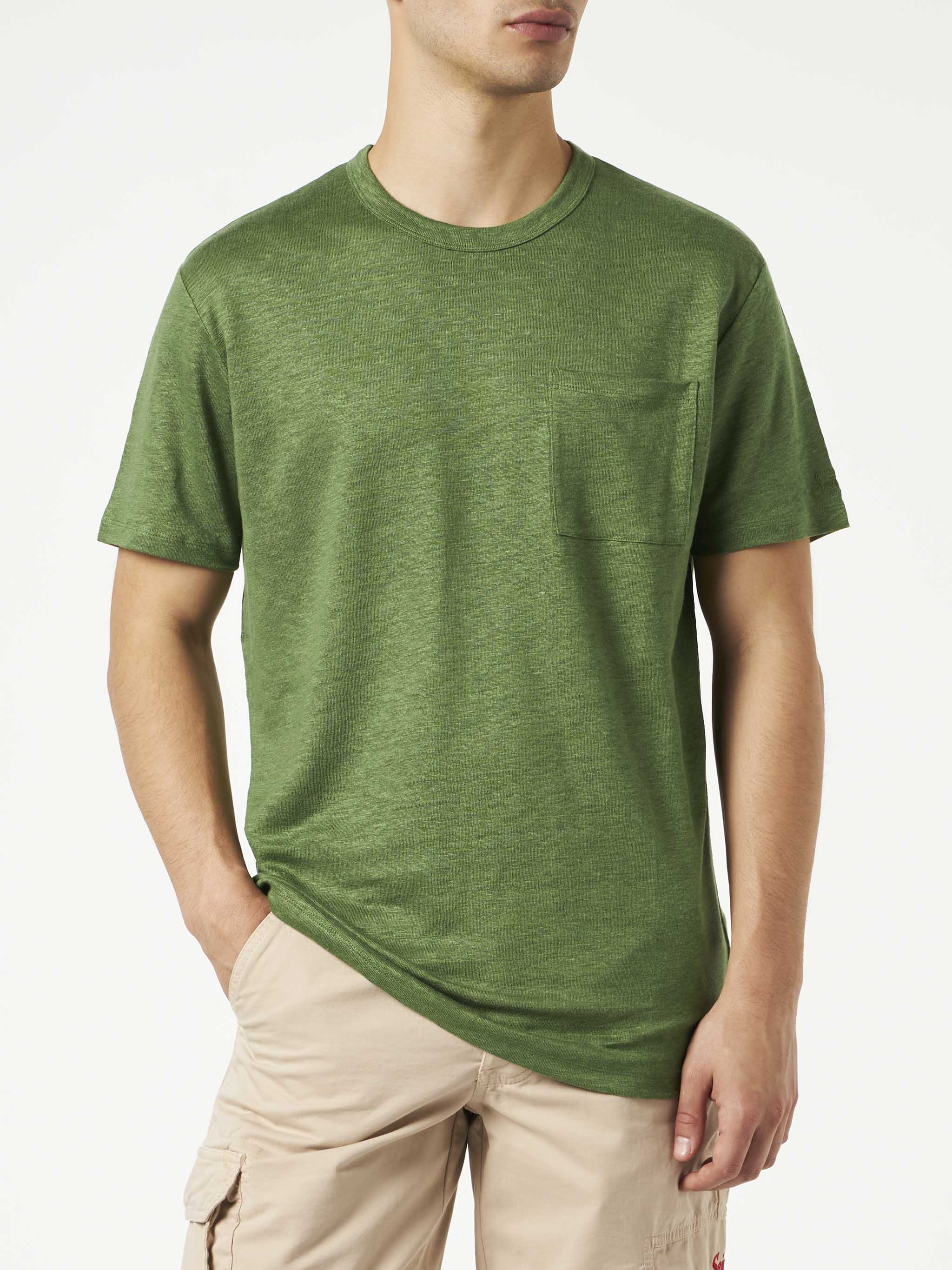 Camiseta masculina de malha de linho