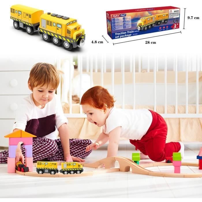 Train de locomotives à Piles,Ensemble de Jouets Magnétique de Train électrique pour Voie Ferrée en Bois, Jouet pour garçons Filles