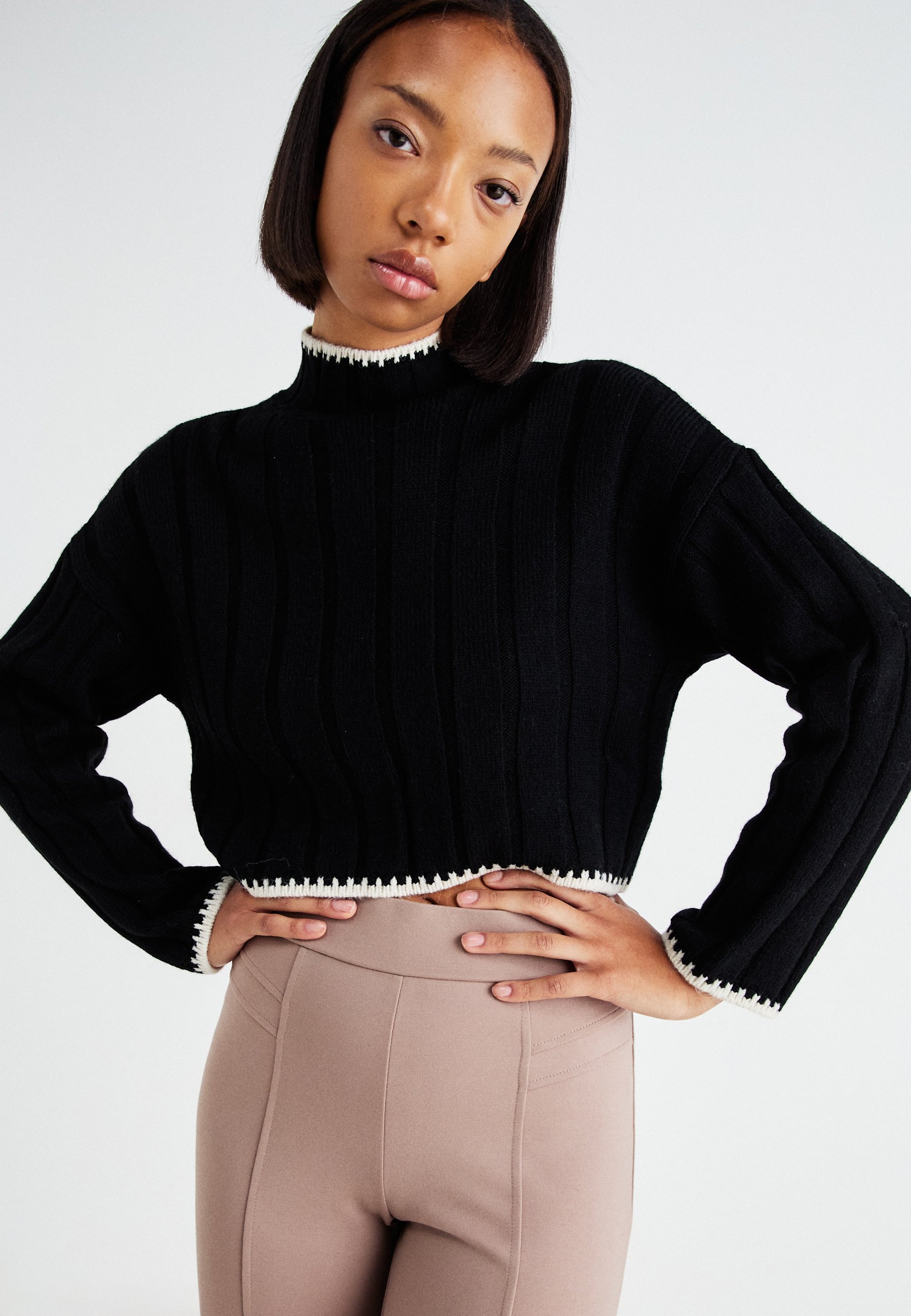 ONLY ONLCHICK STITCH HIGHNECK - Maglione - nero/pietra pomice