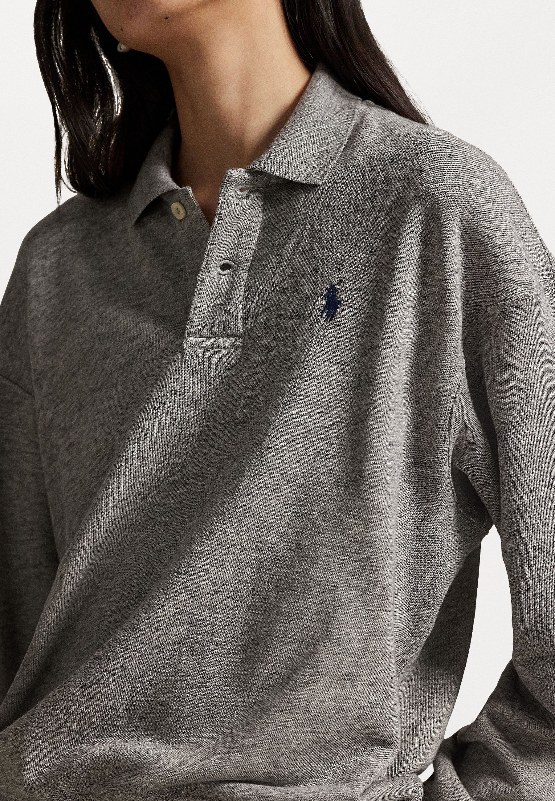 Polo Ralph Lauren lichtgewicht fleece polo met lange mouwen - top met lange mouwen - donker vintage gemêleerd