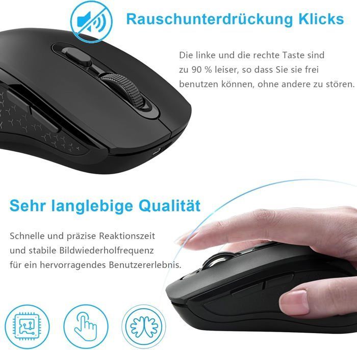 Computermuis - Energiezuinige lamp - Oplaadbaar - Bluetooth & USB - 6 knoppen - 800/1200/1600 DPI