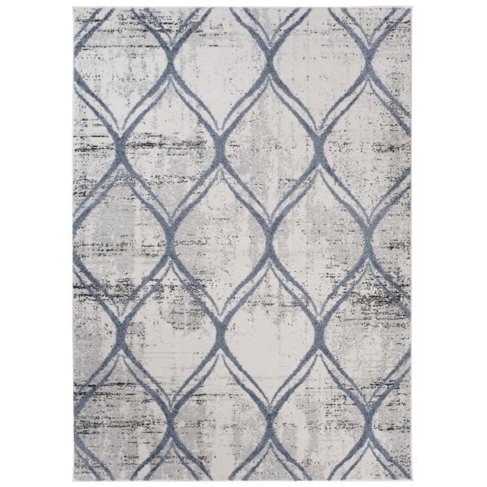 TAPISO Troya Tapis de Salon Chambre Design Moderne Marocain Tacheté Bleu Gris Doux Frise 200 x 300 cm