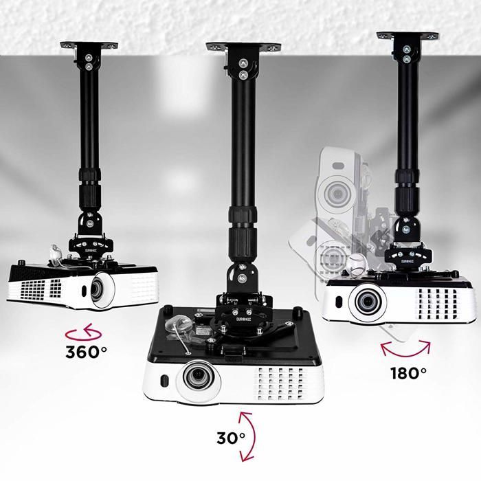 Duronic PB04XL Support pour Vidéoprojecteur Plafond Rotatif 360° Inclinable 30° et Pivotable 20° Charge maximale de 13,6 kg Bras