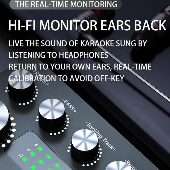 Kit microphone externe professionnel avec carte son live, 7 modes, effets vocaux, monitoring casque, streaming et karaoké, noir