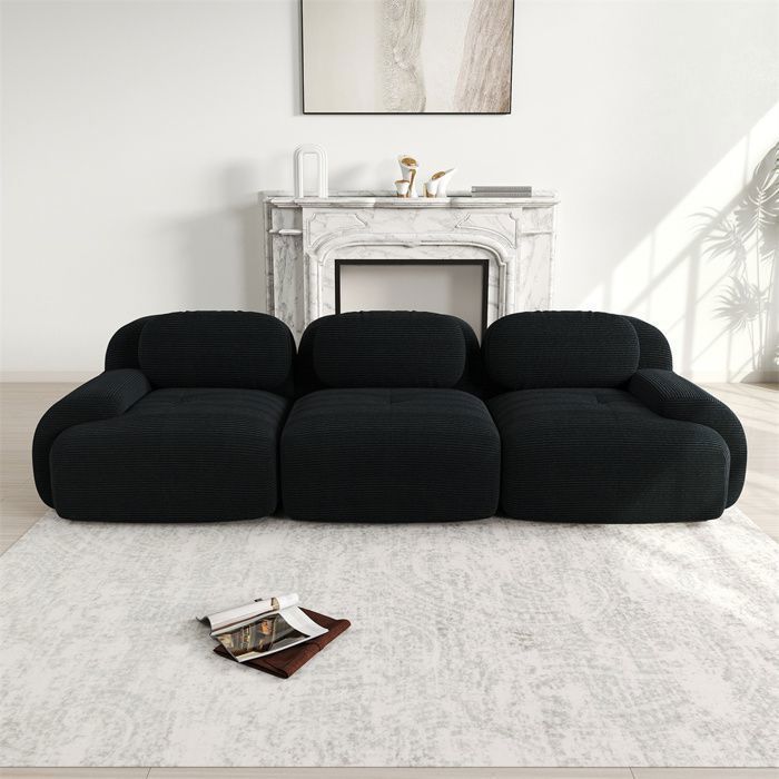 Sofá modular de 3 plazas DRIPEX en pana de primera calidad, no requiere montaje, reposabrazos ergonómicos, color negro.