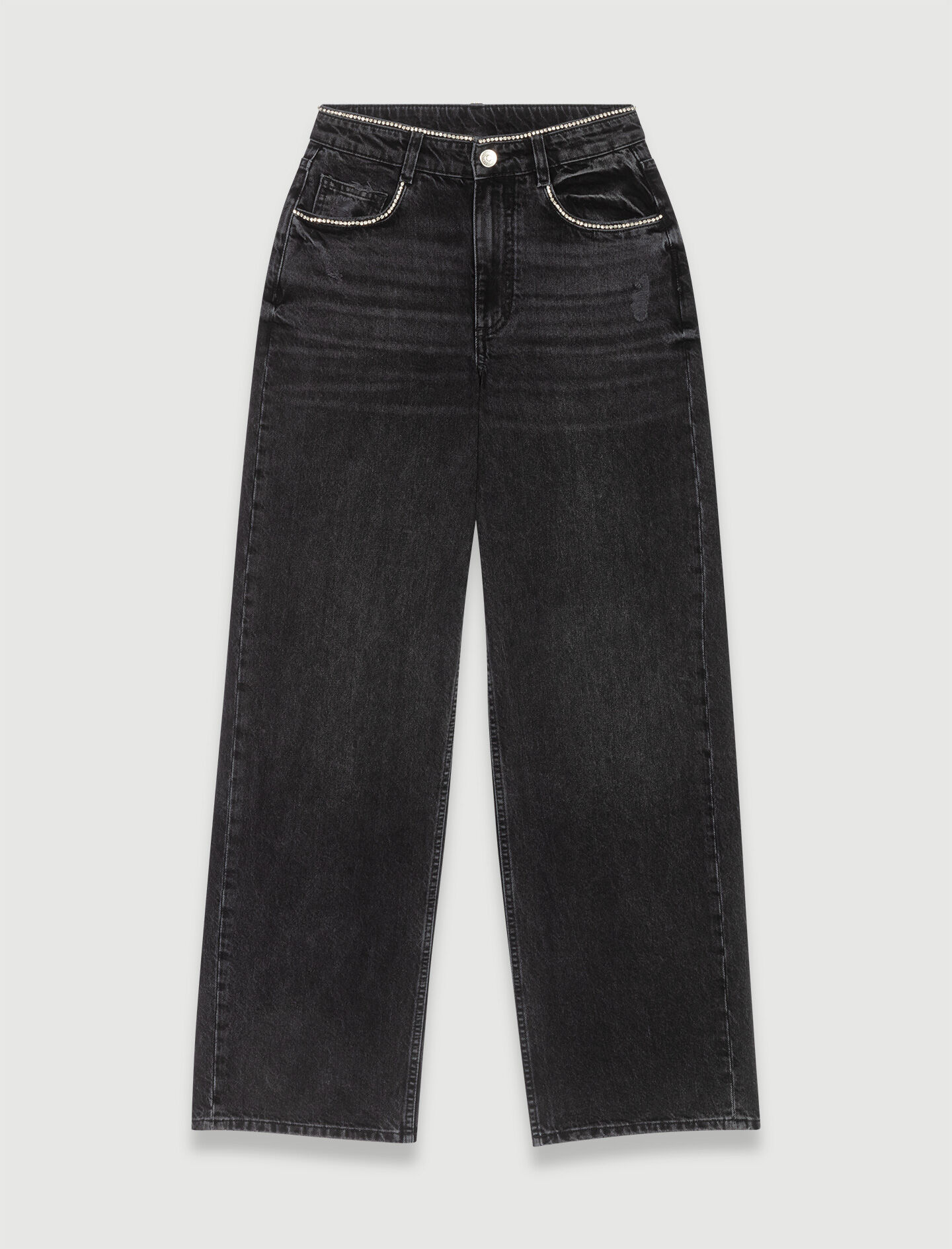 Jeans met wijde pijpen en strass-steentjes - Zwart