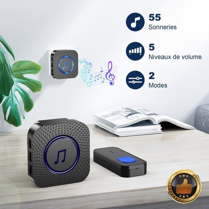 Timbre inalámbrico AIMOONSA - Kit receptor enchufable - Alcance de 400 m - Resistente al agua - 110 dB