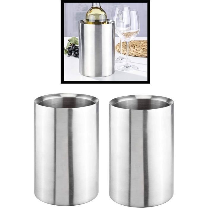 Refroidisseur à vin en acier inoxydable - ZGEER - Lot de 2 - Double paroi - 12x19 cm - Argent - Acier inoxydable