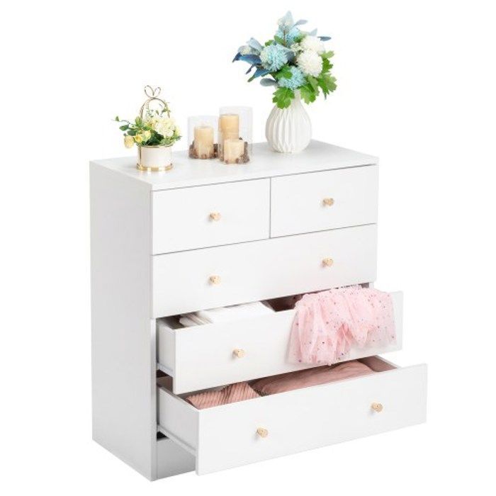 Cómoda de 5 cajones - Aparador de estilo escandinavo - Blanco - 66 x 33 x 73 cm
