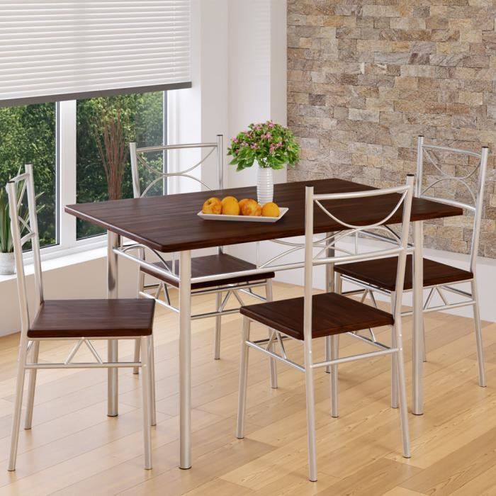 Ensemble 5 pièces Paul chêne foncé 1 Table 4 chaises MDF métal laqué Cuisine Ensemble Table et chaises pour Salle à Manger