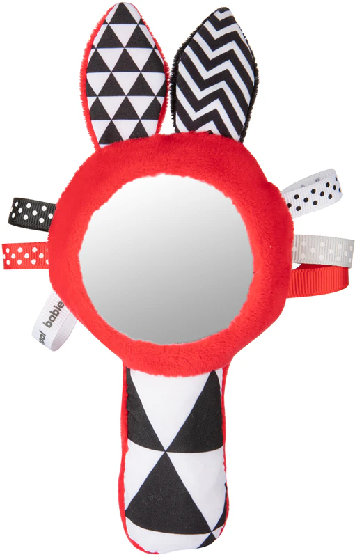 Brinquedo sensorial Canpol para bebês com som de apito e contraste, com espelho.