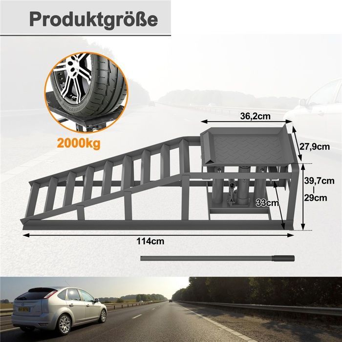 Paire de Rampes de Levage Réglables : Rampes pour Voiture 2 Tonnes, Acier Robuste, Hauteur Ajustable, Idéal Entretien et Réparation
