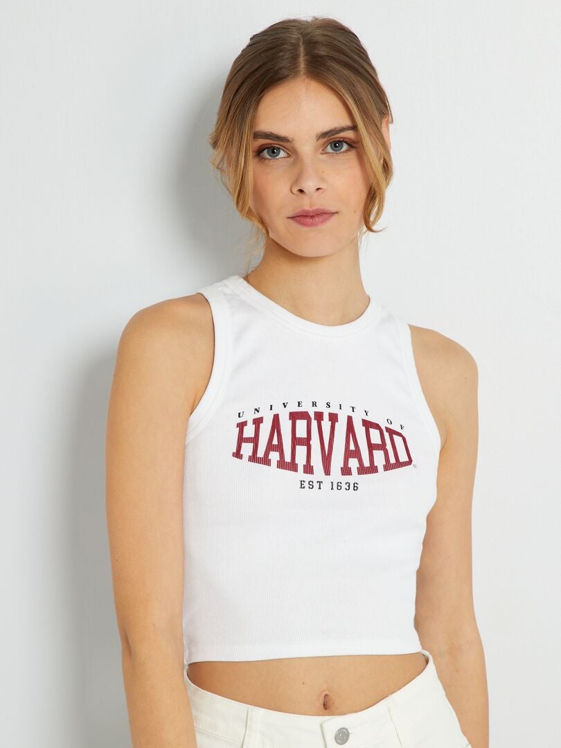 Korte, geribbelde tanktop - wit