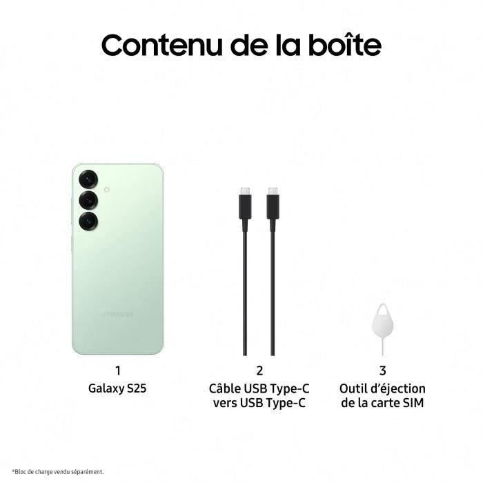 Smartphone SAMSUNG Galaxy S25 AI de 128 GB, color verde agua.
