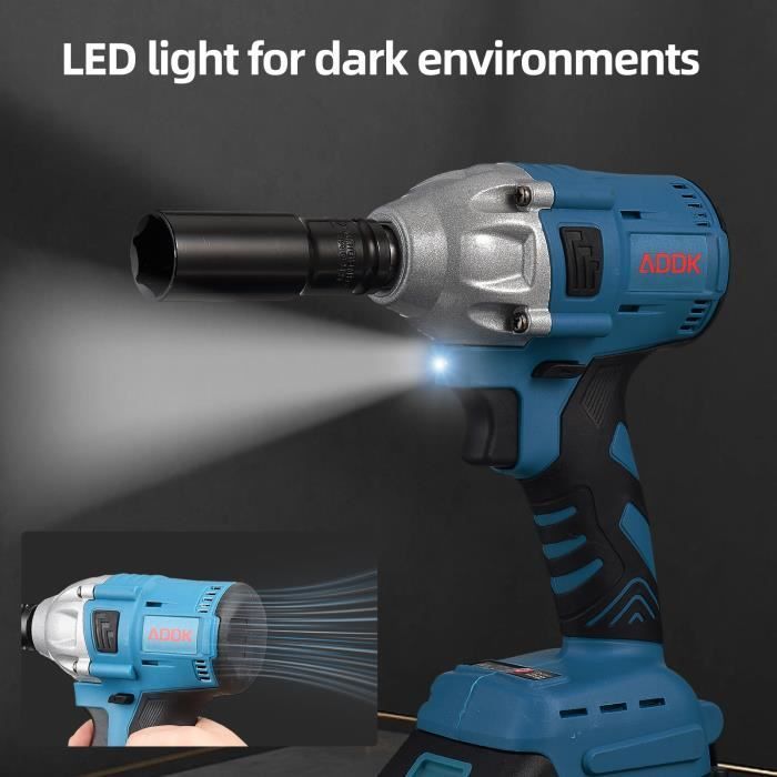 Llave de impacto inalámbrica de 380 Nm con taladro percutor, paquete de 2 herramientas, motor sin escobillas, 2 baterías de 3,0 Ah, juego de herramientas de 25 piezas.