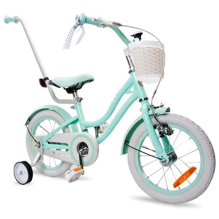 Kinderfiets - Hartfiets - 14 inch wielen - Leeftijd 3 tot 5 jaar - Mandje - Bel - Spatborden - Silver Moon Mint