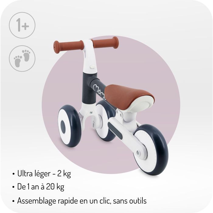 Draisienne tricycle sans pédales - MOMI - DEX - Léger - Pliable - 2 hauteurs de selle
