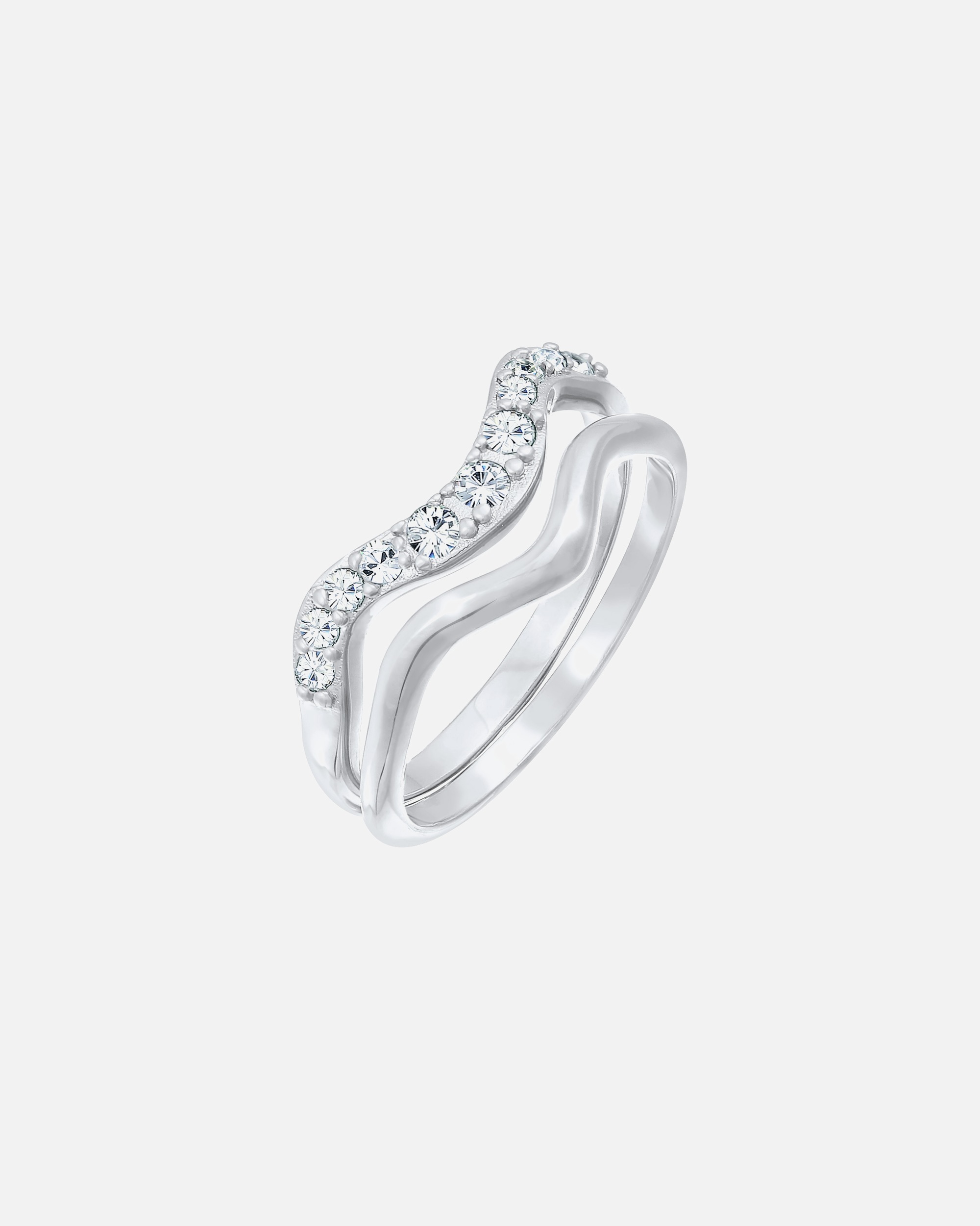 Elli Femmes empilées set de 2 anneaux courbes avec cristaux en argent sterling 925