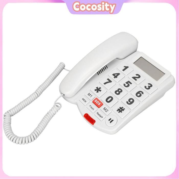 Cocosity Téléphone fixe à gros bouton Téléphone Filaire à Gros Boutons, Mains Libres, Identification de telephonie telephone