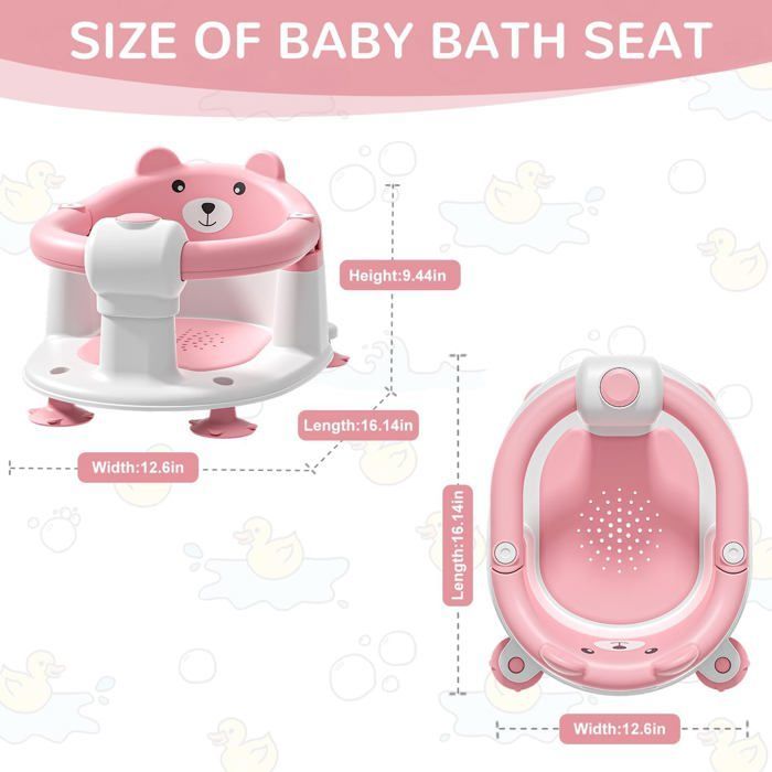 Babybadzitje voor baby's vanaf 6 maanden, antislip babybadzitje met 4 zuignappen en kussen, badstoel, roze