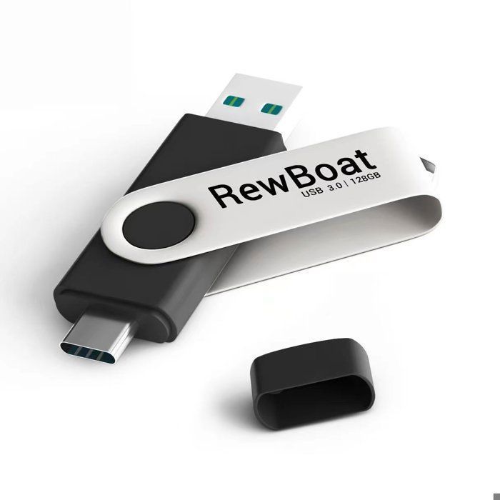REWBOAT V3.0 128GB USB Flash Drive - 2-in-1 + Type-C - 130MB/s Read Speed - Black