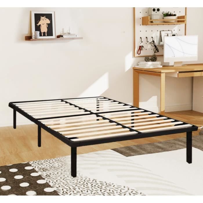 Sommier - Lit - 140 x 200 cm - 7 Pieds Inclus - Noir - A Lattes